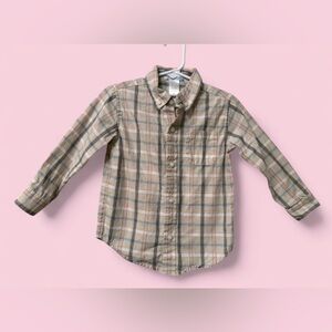 Janie and Jack Toddler Plaid Button-Down Shirt | Neutral Pink Tan | Size 2T